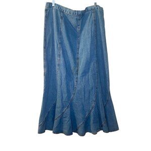 Metrostyle Womens Sz 20 Denim Midi Maxi Skirt‎ Flared Hem Y2K Modest Cottagecore